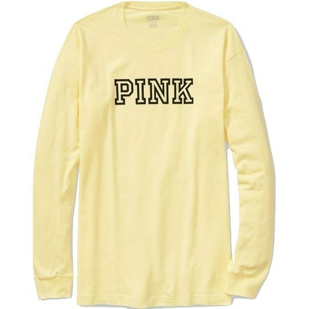 Details about   Victoria Secret PINK Oversized  NEW Campus Long  sleeve Tee  XL Bright Yellow ❤️